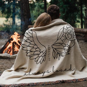Memorial Woven Blanket with Angel Wings Personalized Memorial Throw with Date  Sympathy Gift for Loss  Always Loved Remembrance Gift