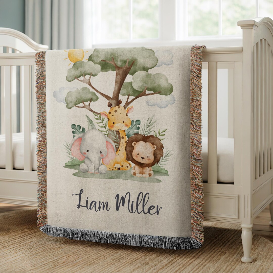 Personalized Safari Baby Blanket, Jungle Animal Baby Name Blanket ...