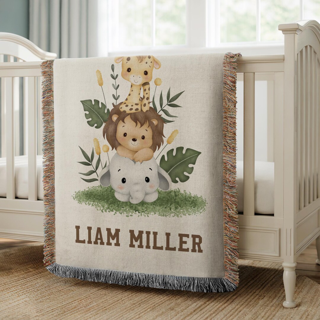 Personalized Safari Baby Blanket Custom Name Blanket Jungle Animal ...