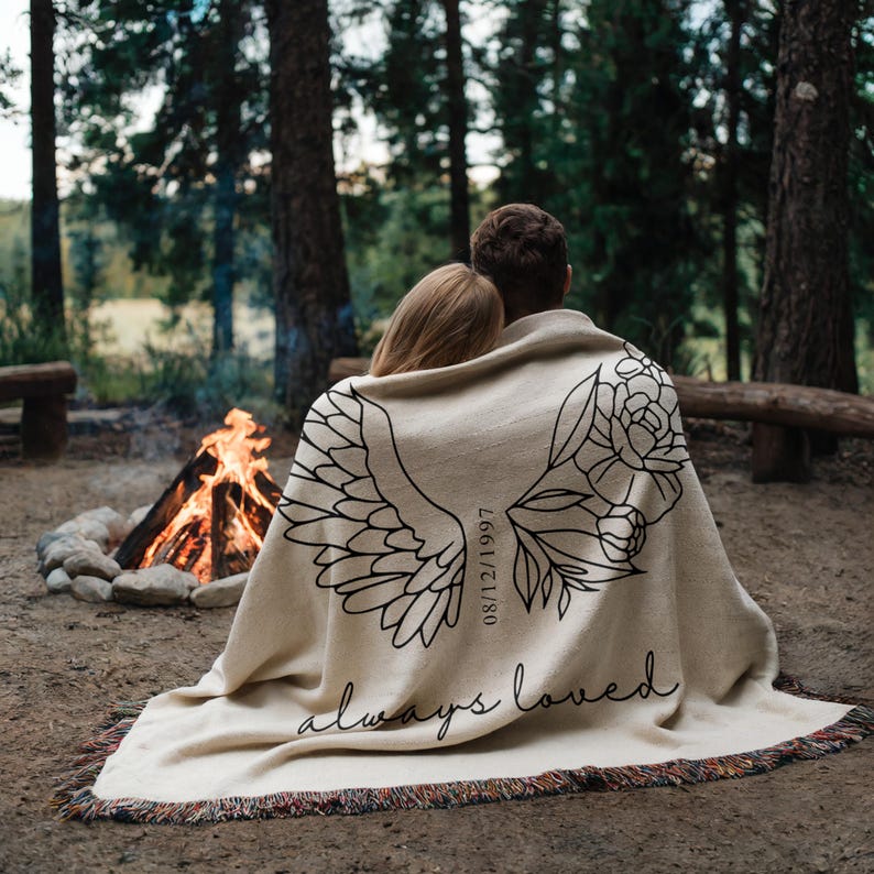 Memorial Woven Blanket with Angel Wings Personalized Memorial Throw with Date  Sympathy Gift for Loss  Always Loved Remembrance Gift