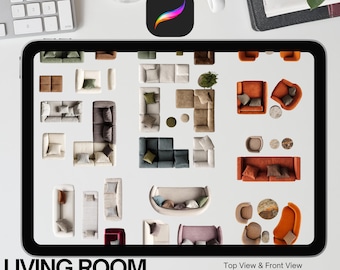 Procreate Sofa PNG Bundle | Interior Design Furniture Clipart | Front & Top View | Transparent Elements | Moodboard Digital Download