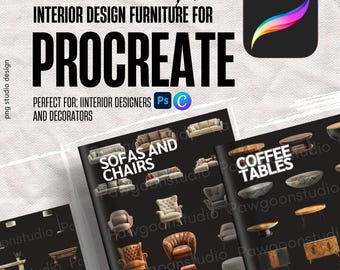Procreate furniture for interior design | livingroom PNGs | Sketch Blocks | Transparent Elements