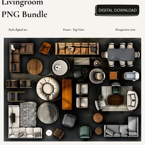 Procreate Sofa PNG Bundle | Interior Design Furniture Clipart | Front & Top View | Transparent Elements | Moodboard Digital Download