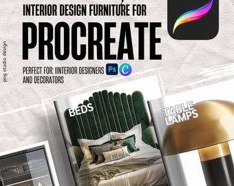 Procreate Interior Design Furniture Clipart for Bedroom, Digital Art Set, Modern Bed & Nightstand Illustrations, Printable Room Decor