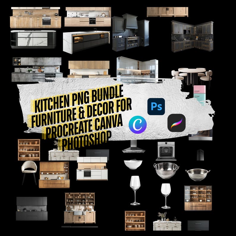 Procreate furniture for kitchen | Interior Design Sketch Blocks with Transparent Drag-and-Drop Elements for Digital Layouts image 2