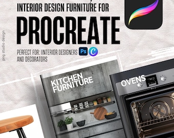 Procreate furniture for kitchen | Interior Design Sketch Blocks with Transparent Drag-and-Drop Elements for Digital Layouts