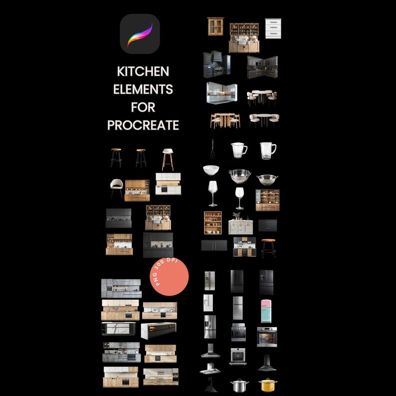 Procreate furniture for kitchen | Interior Design Sketch Blocks with Transparent Drag-and-Drop Elements for Digital Layouts image 8