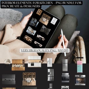 Procreate furniture for kitchen | Interior Design Sketch Blocks with Transparent Drag-and-Drop Elements for Digital Layouts image 3