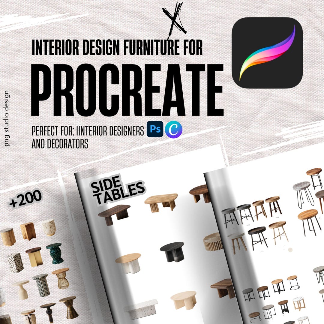 Procreate Furniture for Interior Design | SIDE TABLES Pngs | Sketch ...