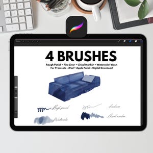 Procreate Interior Design Brush Set – Rough Pencil, Fine Liner, Chisel Marker, Watercolor Wash – Architectural Sketching & Floor Plans