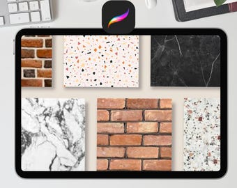 Procreate brushes, digital texture pack, marble brick terrazzo textures, seamless pattern brushes for iPad art & illustration
