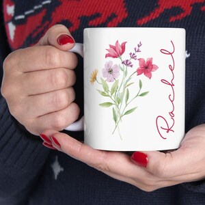 Custom Coffee Mug, Personalized Bridesmaid Mug, Bridal Party Gift, Flower Mug, Birthday Gift, Gifts for Her/Mom/Women