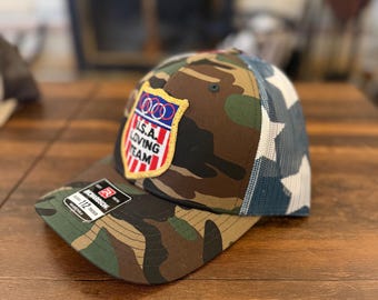 Retro NOS American Badass Vintage RARE Camo Trucker Hat Cap Printed in USA 1980s American Badass Trucker Hat Mesh Vintage Snapback Hat Camo  main image 4