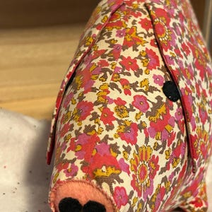 Vintage Stuffed Pig Handmade Pink Floral Piggy Granny Core Grandma Cottage Stuffie