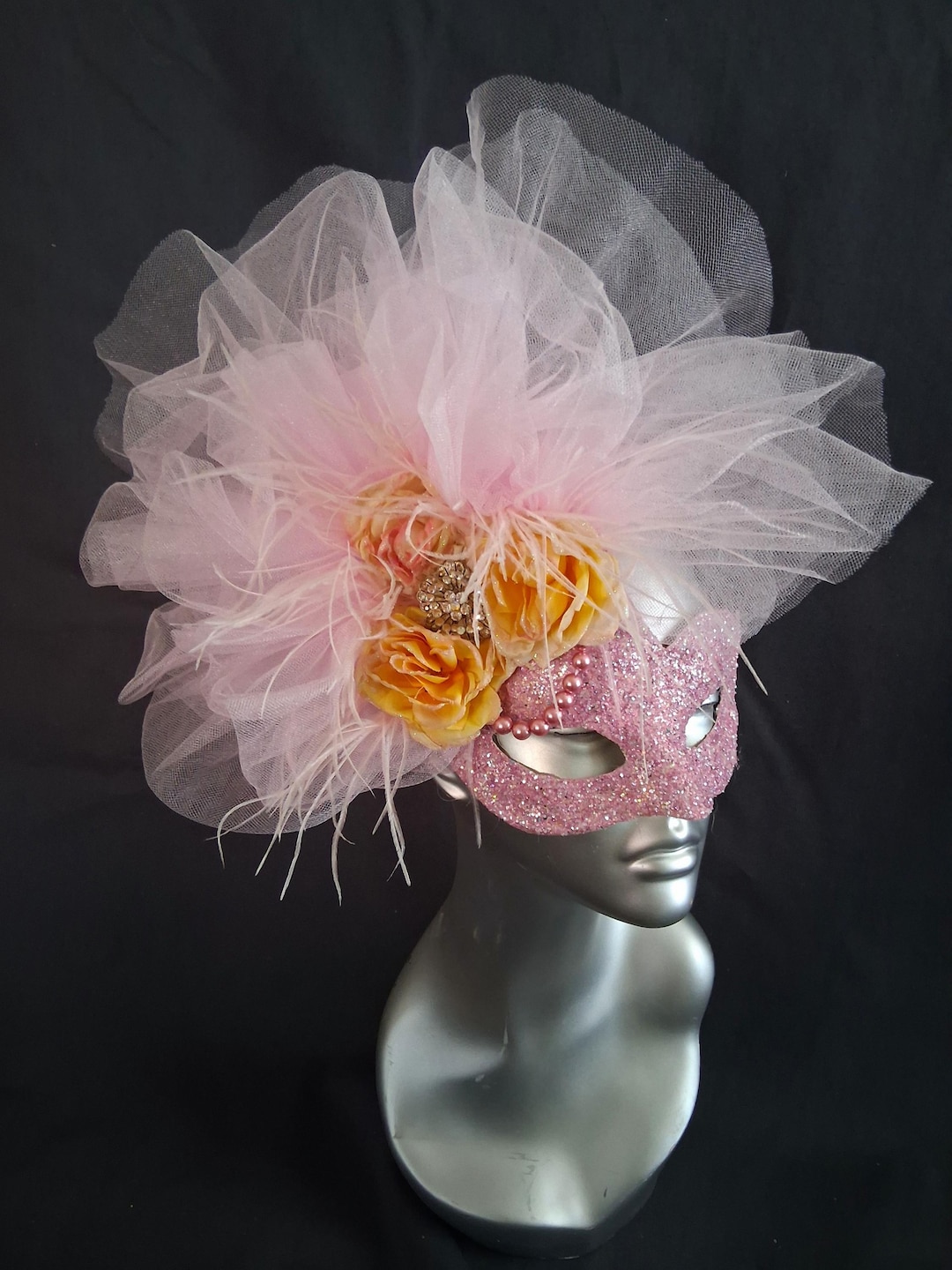 Mask With Roses Handcrafted Pink Rose Masquerade Mask- Glittering Romantic Statement ...
