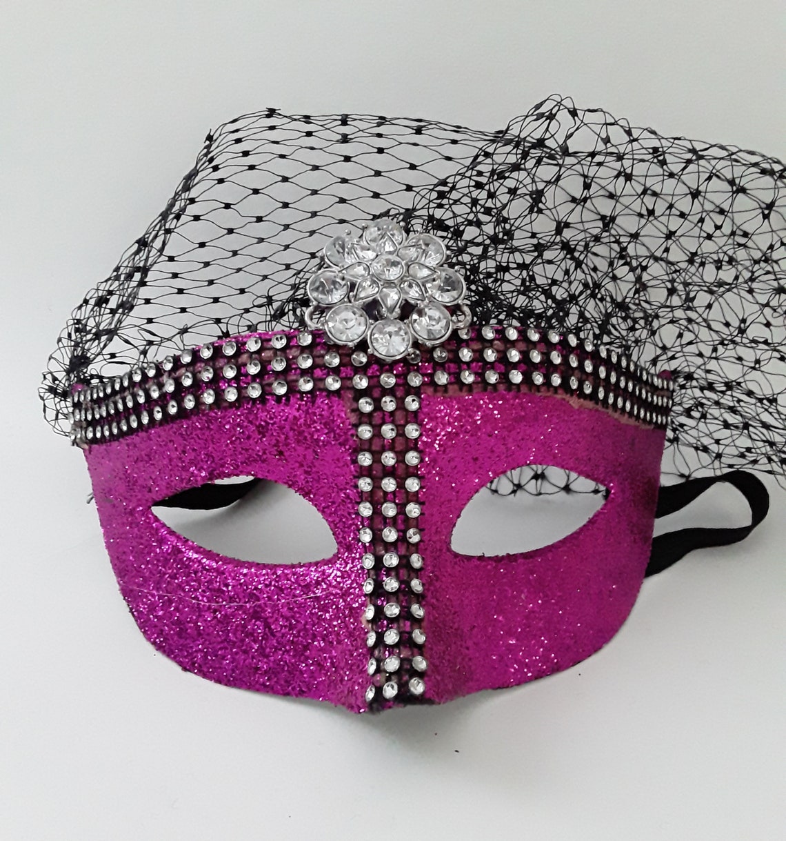 Hot Pink Masquerade Mask, Black Blusher Mask, Photo Prop, Ballroom Mask ...