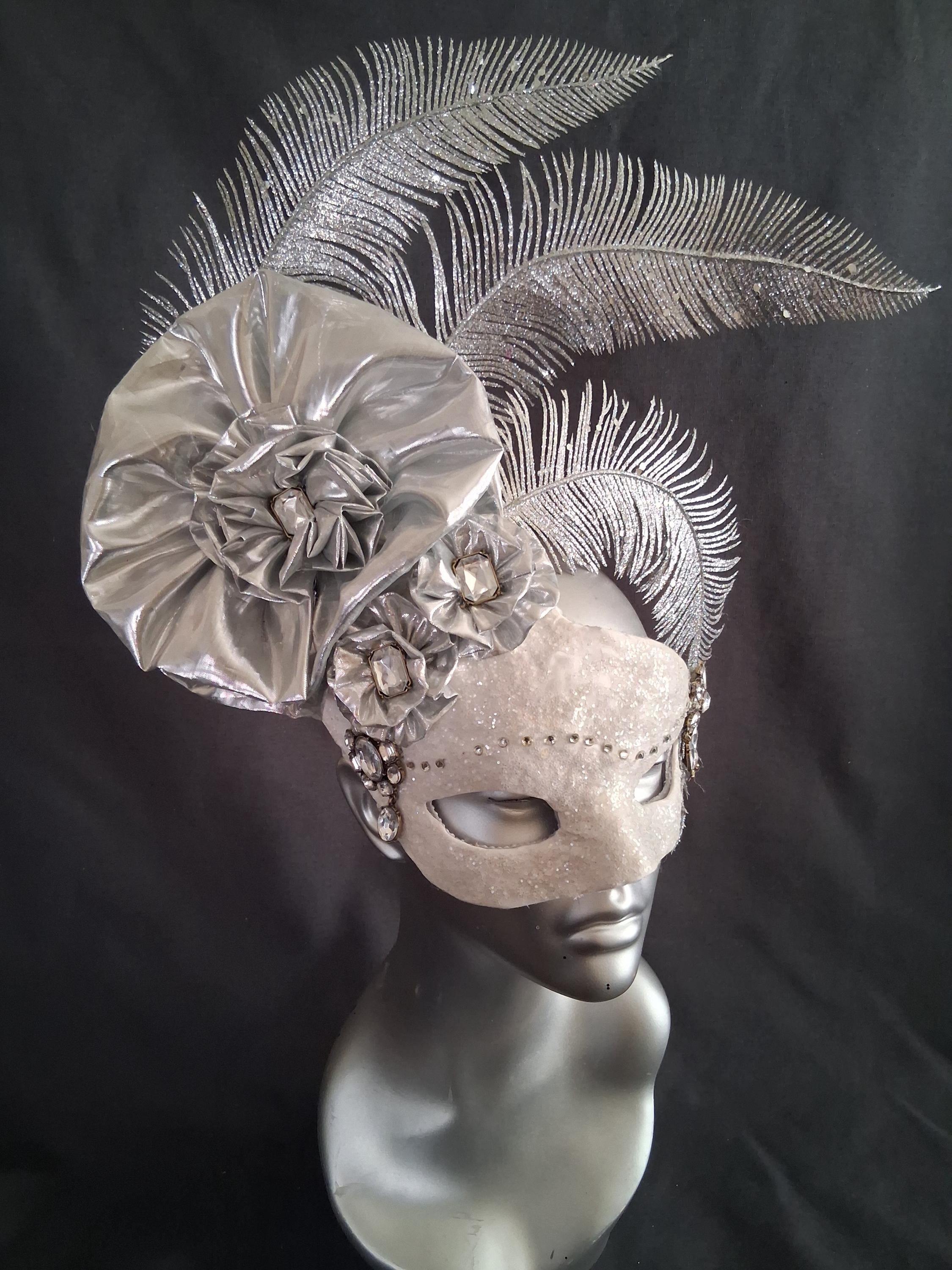 Silver and White Women's Masquerade Mask-Handmade Venetian Mask-Statement Masquerade Ball Accessory