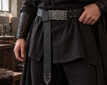 Medieval Renaissance Belt | Embossed Viking Buckle Belt | Celtic Inspired Faux Leather Waist Belt | LARP Knight Costume Accessory