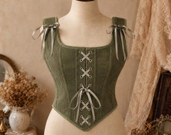 Brown Victorian Corset Top | Steampunk Lace-Up Vest | Renaissance Faire Bustier | Gothic Cottagecore Top | Fantasy Costume Clothing