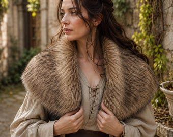 Medieval Faux Fur Cape | Viking Shoulder Cloak | Renaissance Faire Shawl | Fantasy Fur Collar | LARP Cosplay Costume Accessory