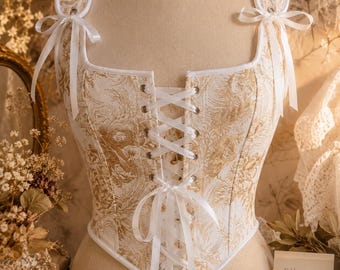 White Victorian Corset Top | Renaissance Lace-Up Bustier | Cottagecore Corset | Medieval Faire Outfit | Fairycore & Fantasy Clothing