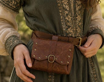 Steampunk Leather Belt Pouch, Vintage Medieval Waist Bag, Renaissance Viking Festival Wallet Accessory