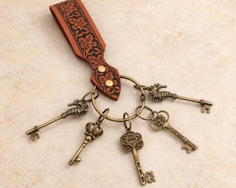 Medieval Key Holder | Renaissance Faire Belt Keyring | Faux Leather Key Hanger | Viking LARP Accessory | Fantasy Costume Prop