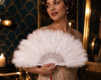 White Feather Hand Fan | Bridal Folding Fan | Victorian Feather Fan | Renaissance Faire Accessory | Elegant Wedding & Cosplay Fan