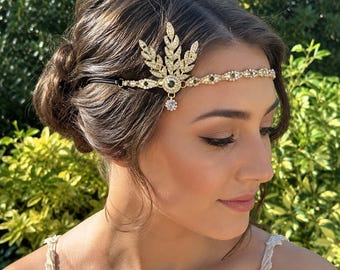 Art Deco Pearl Headband | 1920s Bridal Headpiece | Vintage Flapper Hair Accessory | Leaf Rhinestone Headband | Wedding & Masquerade Crown