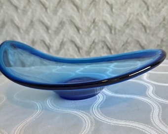 Blue Hand-Blown  Art Glass Bowl | Mid-Century Murano-Style