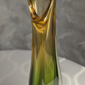 Murano Style Sommerso Art Glass Vase | Amber Emerald Hand Blown Sculpture
