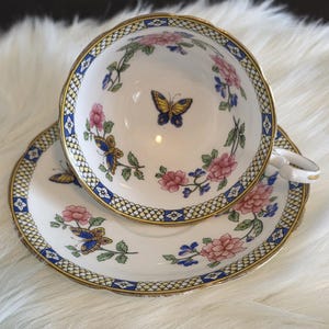 Vintage Aynsley Butterfly Tea Cup and Saucer: Hand-Gilded Bone China