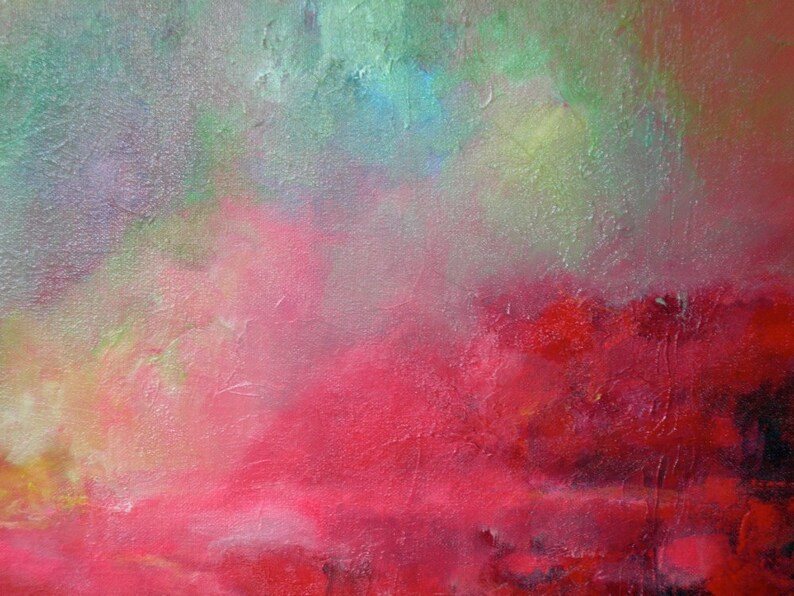 Abstract Art Pink Red Sky Oil Painting Original Landscape | Etsy