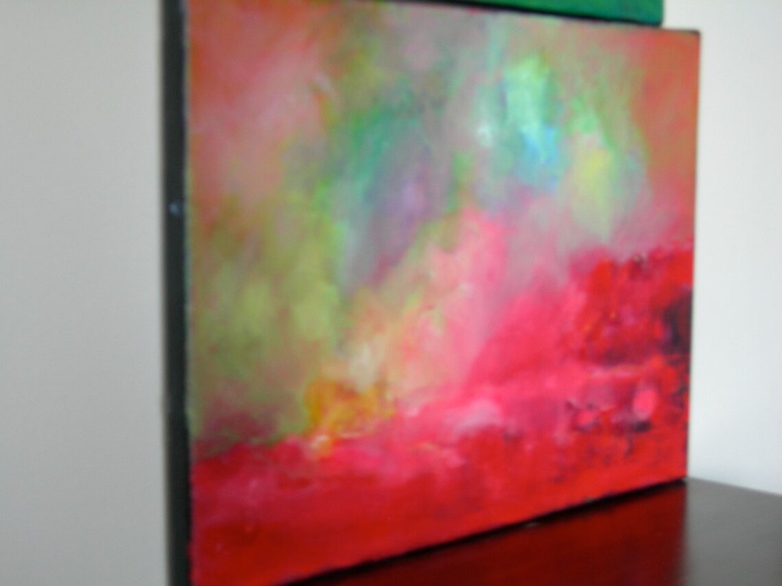 Abstract Art Pink Red Sky Oil Painting Original Landscape Etsy