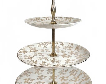 Soporte para pasteles de 3 niveles Vintage British Anchor Hostess con diseño floral dorado, Staffordshire