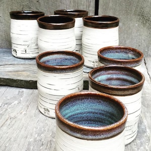 Vermont White Birch Bark Ceramic Cup, Stoneware Pottery Drinkware