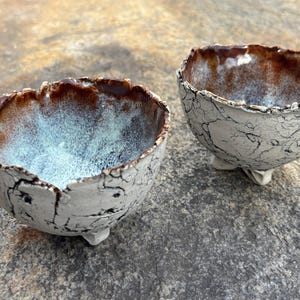 Handmade Textured White Clay Bowl,  Earth Blue Interior, Vermont Pottery