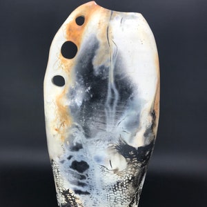 Pit fired decorative pottery vase.  Barrel Fired Pottery.   Collectible pottery.  Fine Crafted pottery with bold smoke and fire markings.
