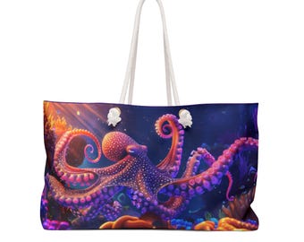 Weekender Tote Bag, Colorful Octopus, Beach Bag, Gift for Her/Mom