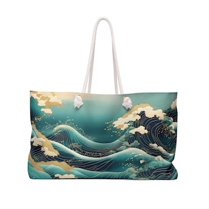 Asian Wave Classic Japanese Art, Elegant Weekender Tote Bag, Any Occasion, Gift for Asian Art Enthusiast, Gift for Her, Gift for Mom.