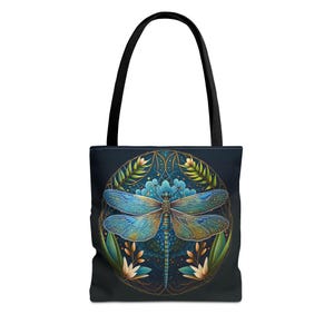 Tragetasche, atemberaubende Libellen-Grafik auf schwarzem Hintergrund: Nature Lovers Delight! Geschenk für sie. Geschenk für Naturliebhaber. Umweltfreundlich.