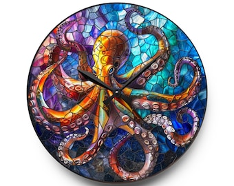 Orologio da parete a forma di polpo, in acrilico effetto vetrata, decorazione per la casa.