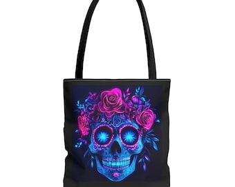 Sugar Skull & Floral, Day of The Dead, Dia de los Muertos, Tote Bag: 3 sizes. Any Occasion Gift for Her, Gothic/Halloween Gift.