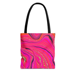 Lebendige abstrakte Einkaufstasche - Magenta mit Lila, Orange und einem Hauch von Schwarz - Wie flüssige Wellen - Ein wunderschönes Accessoire für jeden Anlass.