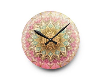 Mandala Acrylic Wall Clock, Wall Art Decor, Zen Living, Meditation Room Decor, Yoga Studio, Any Occasion Gift for Her/Spiritual gift.