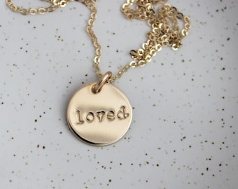 Hand Stamped 14k Gold Filled Necklace: Personalized Love Pendant, Girlfriend Gift, you are loved