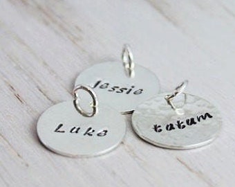 personalized name disc | medium 5/8" | sterling silver stamped name disc | name tag pendant | round name charm | kids names necklace