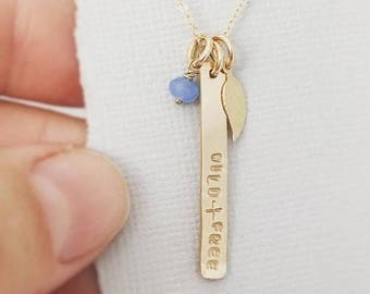 Gold Filled Wild & Free Necklace: Leaf Charm, Chalcedony