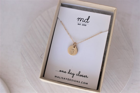 Pineapple necklace, IVF gift, one day closer, infertility awareness, gold or silver, stamped disc necklace