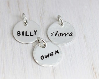 stamped sterling silver disc | custom stamped disc | hand stamped disc | name tag | stamped word | personalized disc | small 1/2"